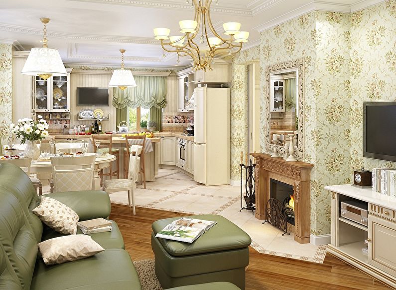 Design cucina-soggiorno in stile provenzale