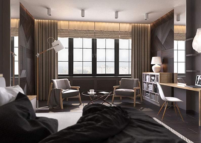 Moderna stila guļamistabas interjers