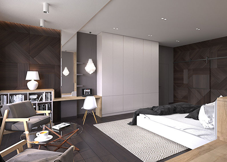 Moderna stila guļamistabas interjers