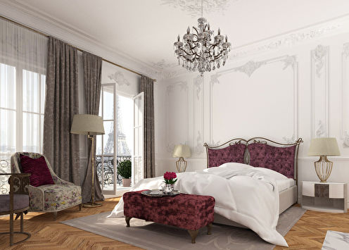 Rytas Paryžiuje: miegamojo dizainas