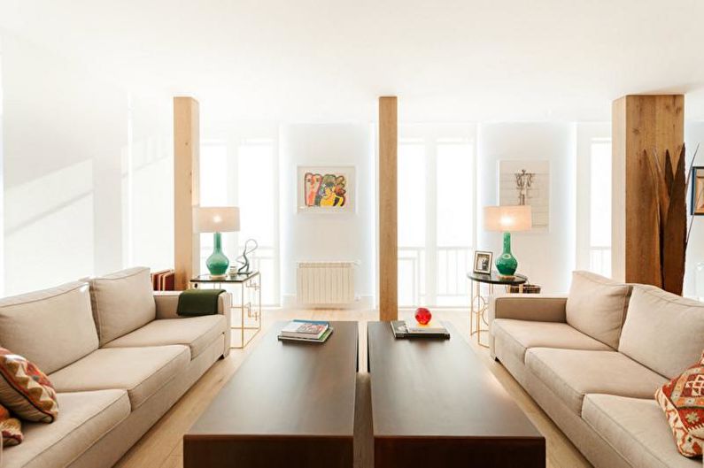 Dzīvojamās istabas dizains 2018 - silta palete