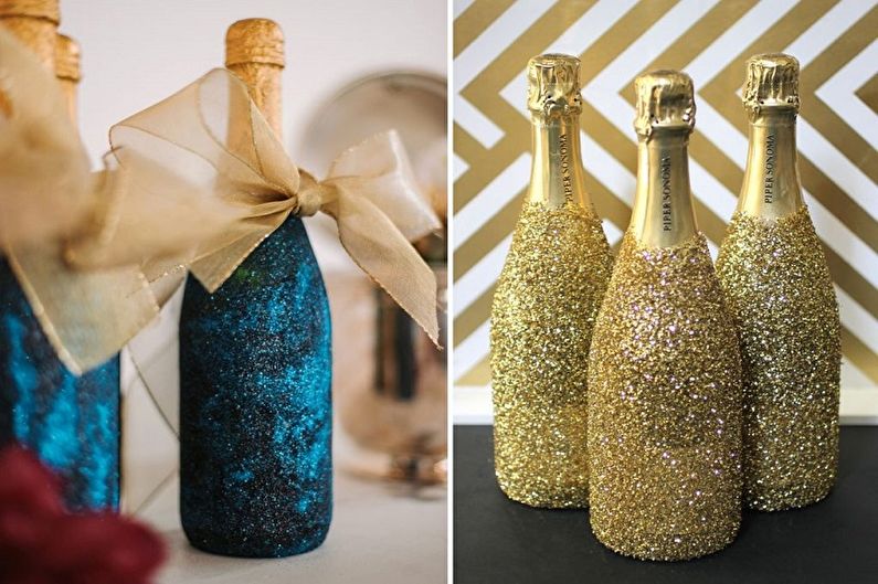 DIY pudeļu dekors - mirdzumu un zelta dekors