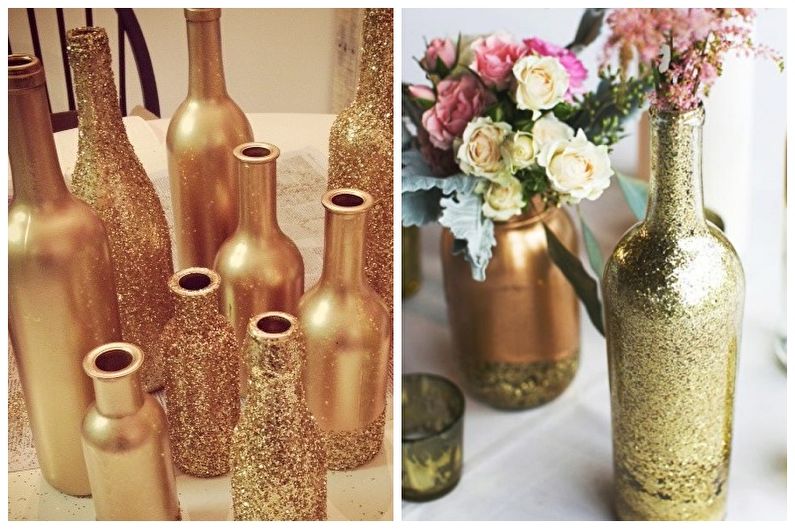 DIY flaskedekor - Glitter og gulldekor