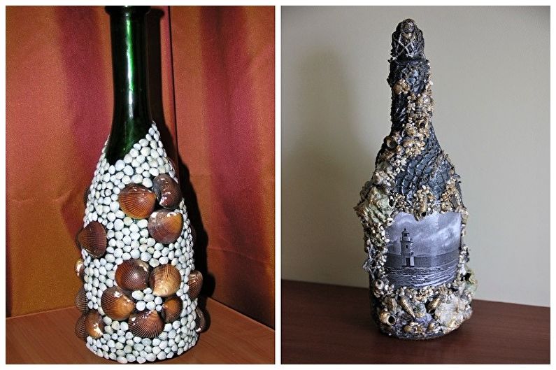 DIY pudeles dekors - gliemežvāku dekors