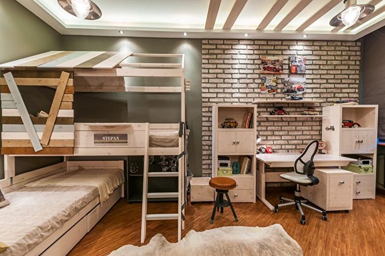 Detská izba pre dvoch chlapcov v štýle podkrovia - interiérový dizajn