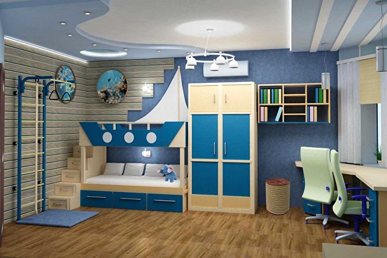 Vaikų kambario dizainas dviem berniukams - sienų dekoravimas