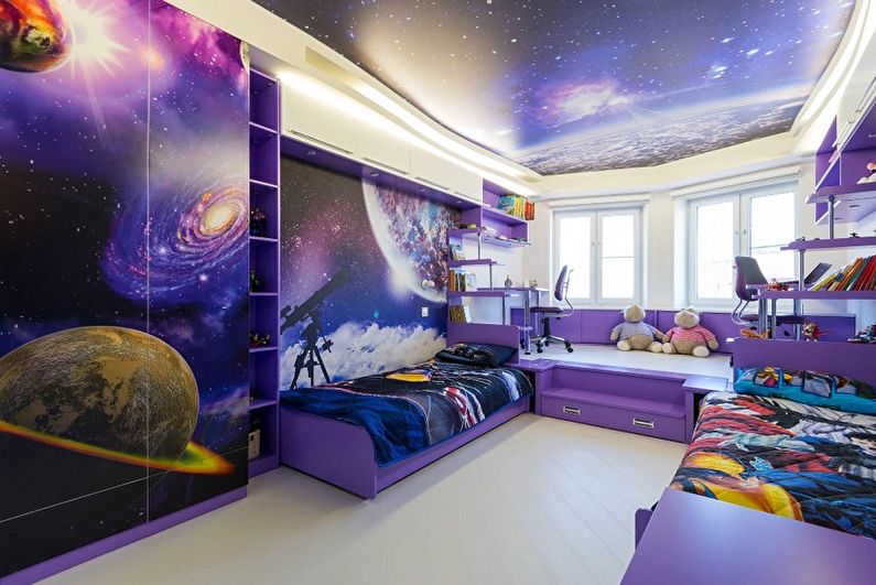 Design de cameră pentru copii pentru doi băieți - finisaj de tavan