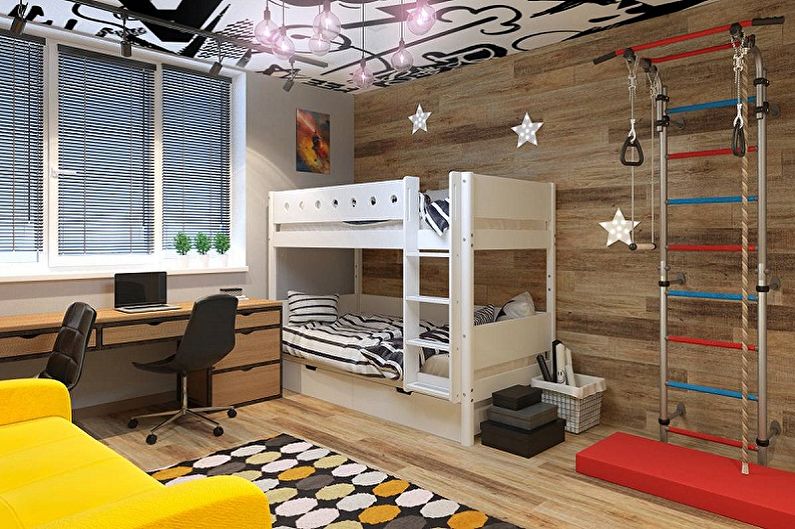 Interior design di una camera per bambini per due ragazzi - foto