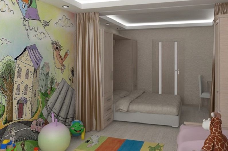 Proiectați un dormitor și o pepinieră într-o singură cameră - Decorarea pereților
