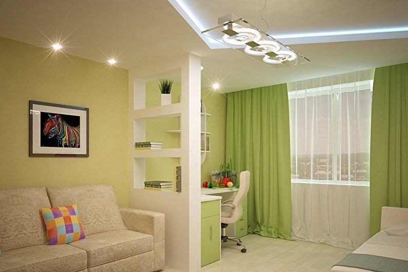 Dizajn spálne a detskej izby v jednej miestnosti - stropná úprava