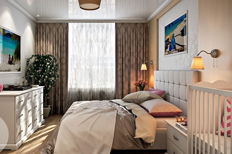 Miegamojo ir darželio dizainas viename kambaryje - apšvietimas ir dekoras