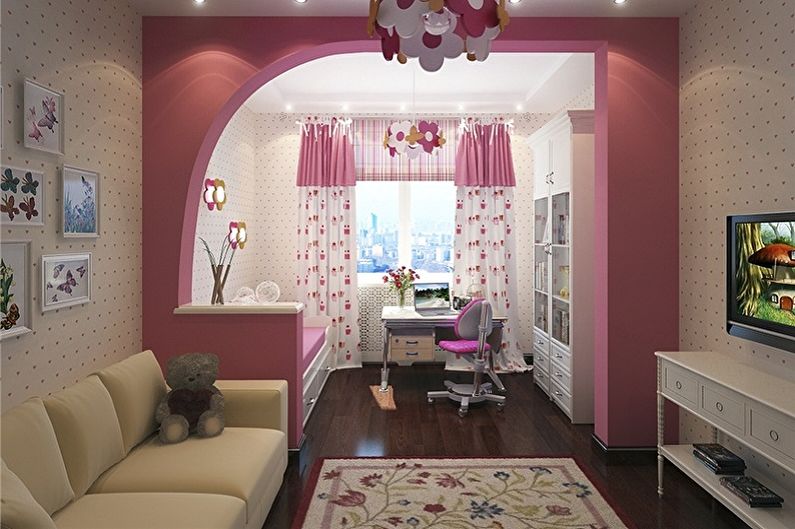 Interior design di una camera da letto e una scuola materna in una stanza - foto