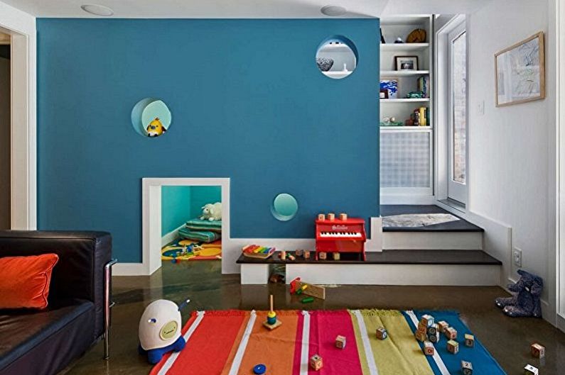 Interiørdesign av et soverom og en barnehage i ett rom - foto