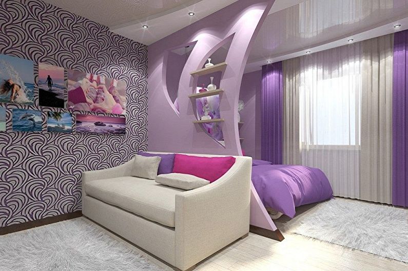 Дизајн ентеријера спаваће собе и дечијег кревета у једној соби - фотографија