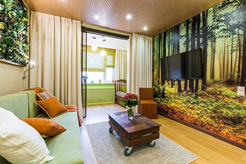 Diseño interior de un dormitorio y una guardería en una habitación - foto