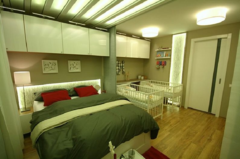 Projekt wnętrz sypialni i pokoju dziecinnego w jednym pokoju - zdjęcie