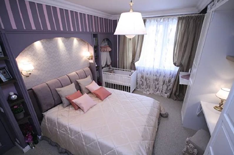 Hálószoba és óvoda belsőépítészete egy szobában - fénykép