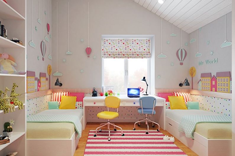 Bērnu istabas dizains divām meitenēm - interjera stila izvēle
