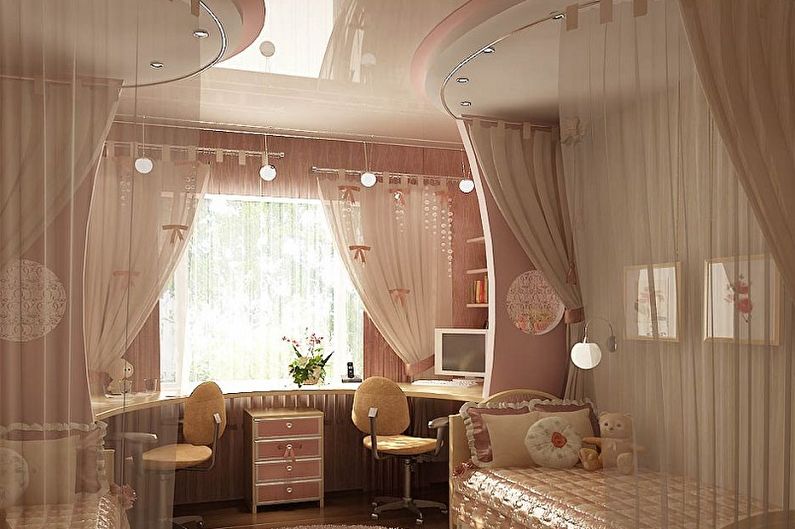 Design de cameră pentru copii pentru două fete - finisaj de tavan