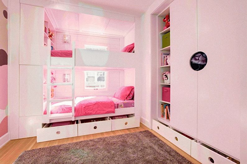 Интериорен дизайн на детска стая за две момичета - снимка