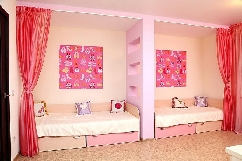 Εσωτερική διακόσμηση παιδικού δωματίου για δύο κορίτσια - φωτογραφία
