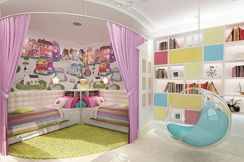 Дизајн ентеријера дечије собе за две девојке - фотографија