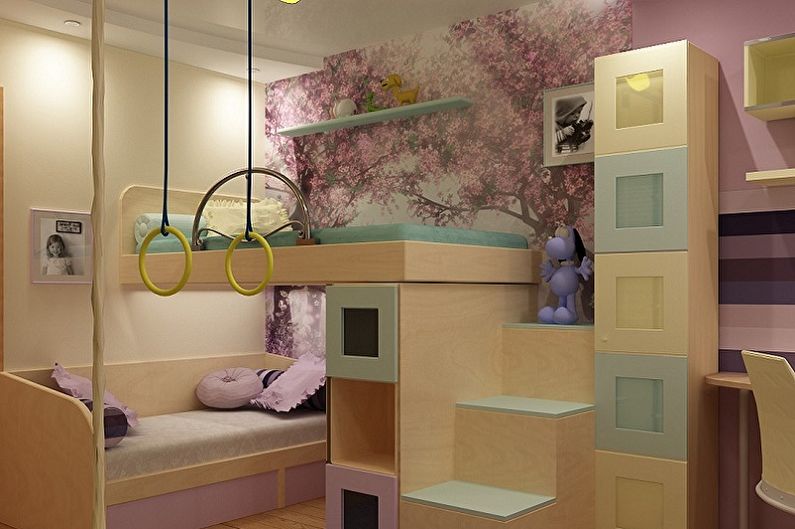 Interiørdesign av et barnerom for to jenter - foto