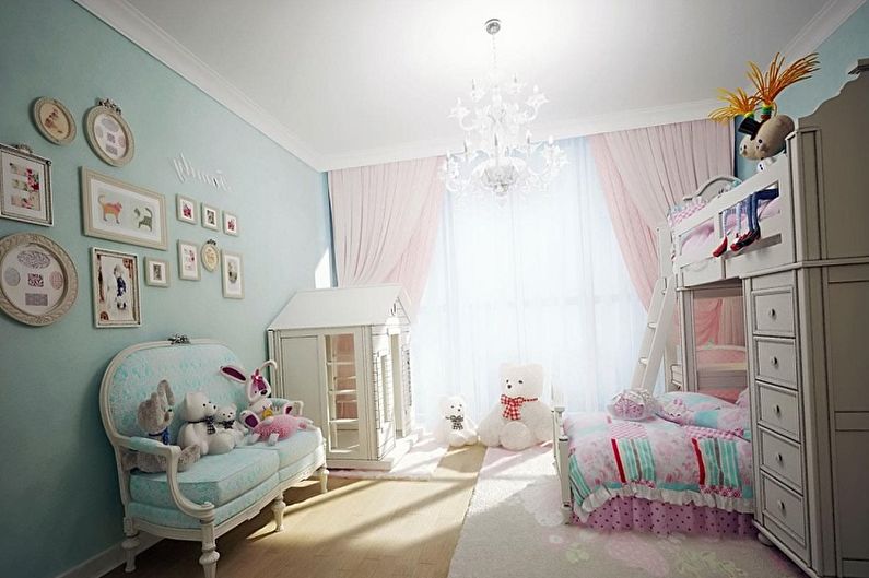 Интериорен дизайн на детска стая за две момичета - снимка