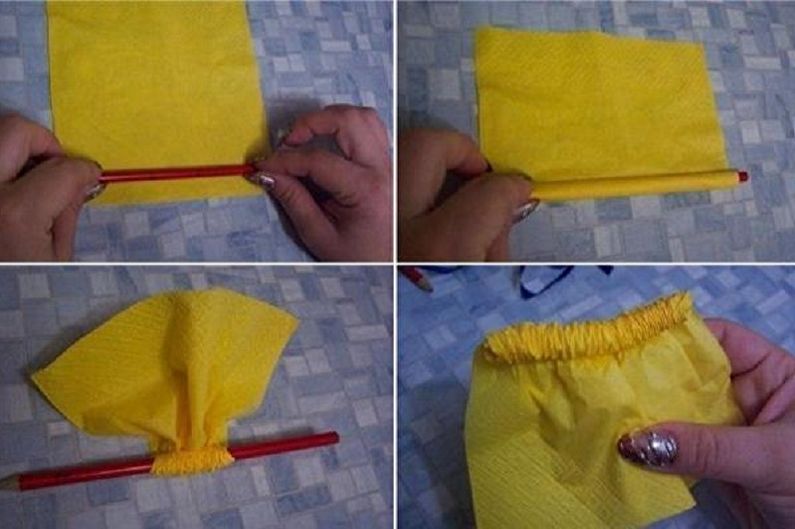 Mga bulaklak na Do-it-yourself mula sa mga napkin - Lush yellow rose