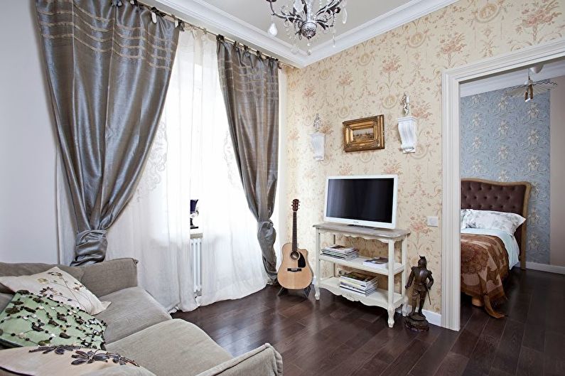 Reka bentuk ruang tamu kecil dengan gaya provence