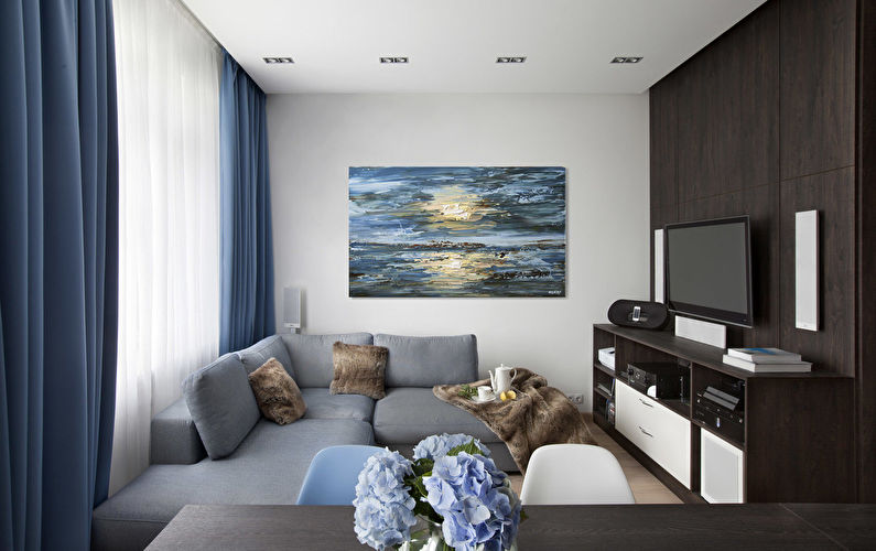 Návrh malého obývacího pokoje ve stylu minimalismu