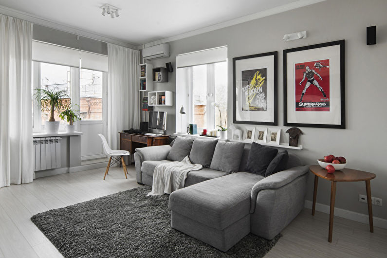 Small living room in gray tones - interior design
