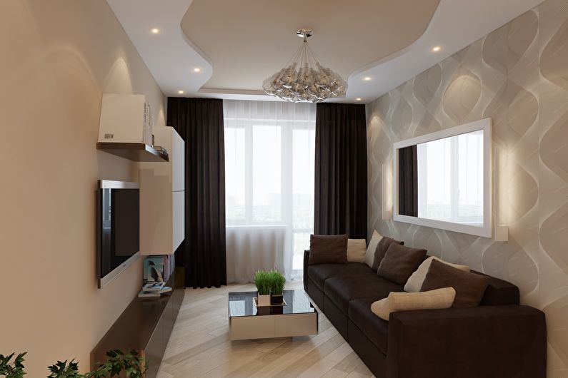 Ang isang maliit na sala sa brown tone - interior design