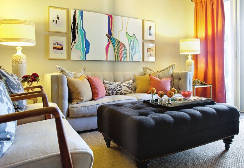 Dizajn obývacej izby - dekor a textil