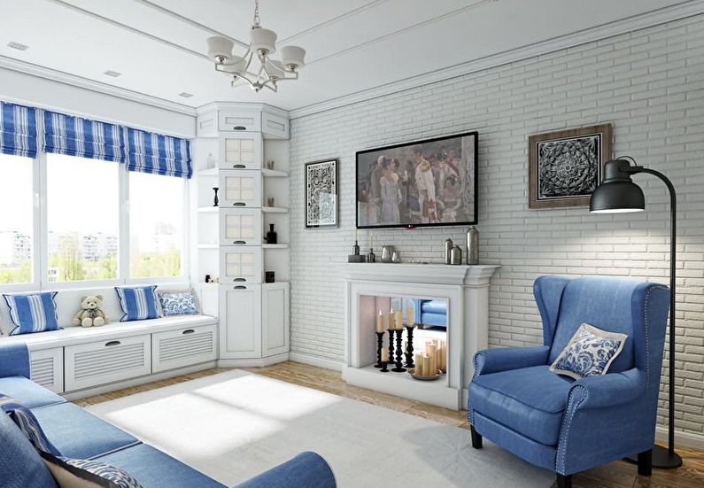 Malý čtvercový obývací pokoj - design interiéru