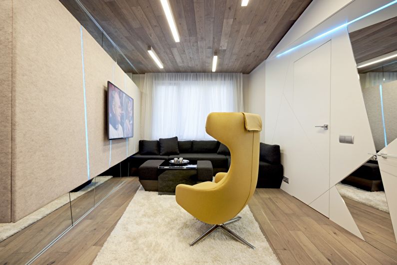 Úzký (obdélníkový) malý obývací pokoj - design interiéru