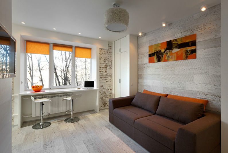 Design malého obývacího pokoje v Chruščově
