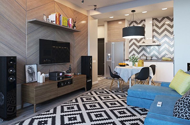 Kombinace malého obývacího pokoje a kuchyně - design interiéru