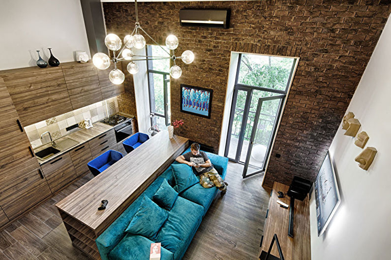 Kombinace malého obývacího pokoje a kuchyně - design interiéru