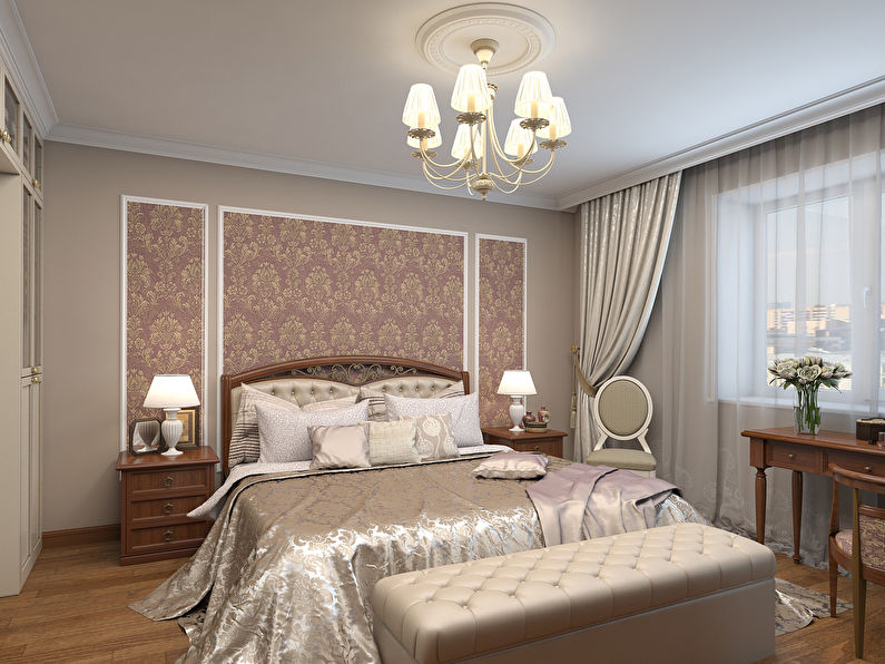 Combination of wallpaper in the bedroom - Wall panels and niches