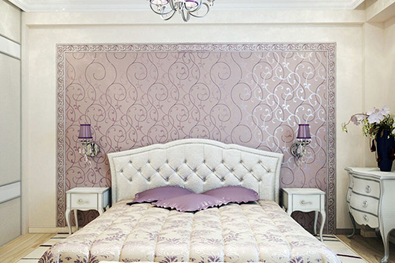 Combinación de papel tapiz en el dormitorio: paneles de pared y nichos