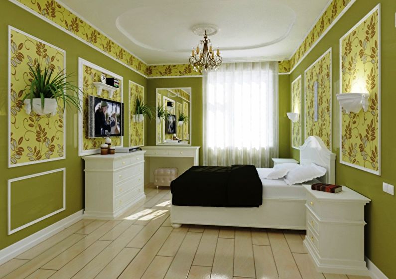 Kombinasi kertas dinding di bilik tidur - Panel dinding dan ceruk