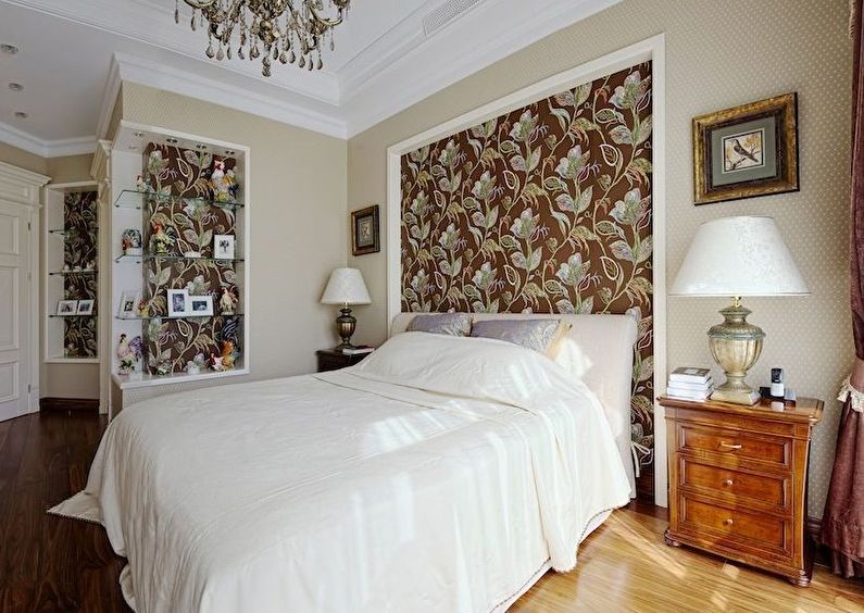 Kombinasi kertas dinding di bilik tidur - Panel dinding dan ceruk