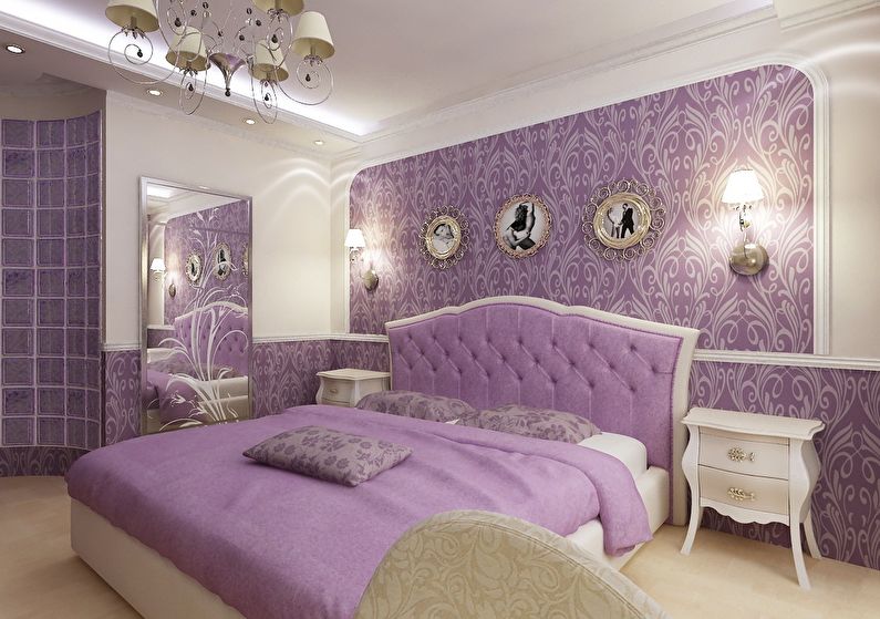 Combination of wallpaper in the bedroom - Wall panels and niches