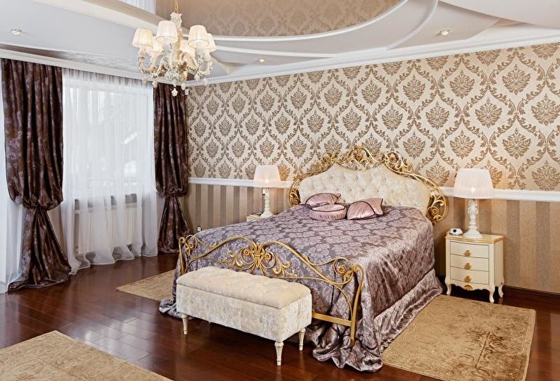 Horizontal combination of wallpaper in the bedroom