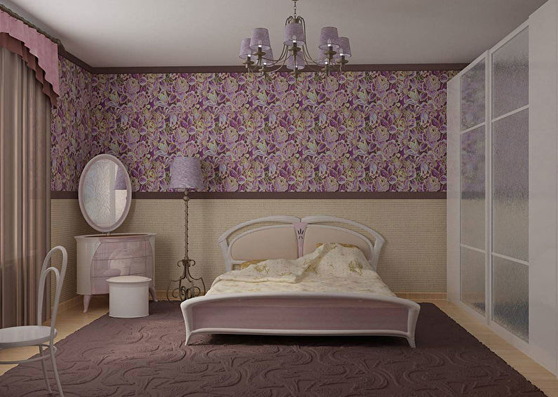 Combinação horizontal de papel de parede no quarto