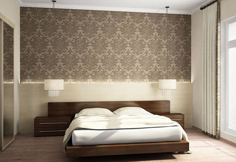 Horizontálna kombinácia tapety v spálni