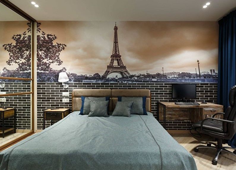 Horizontal combination of wallpaper in the bedroom