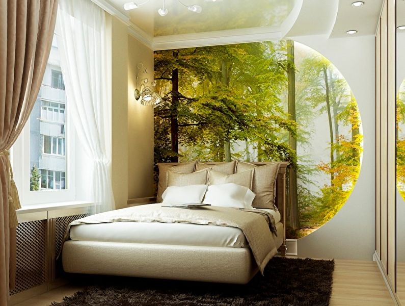 Combinación de papel tapiz en el dormitorio: papel tapiz y papel tapiz fotográfico