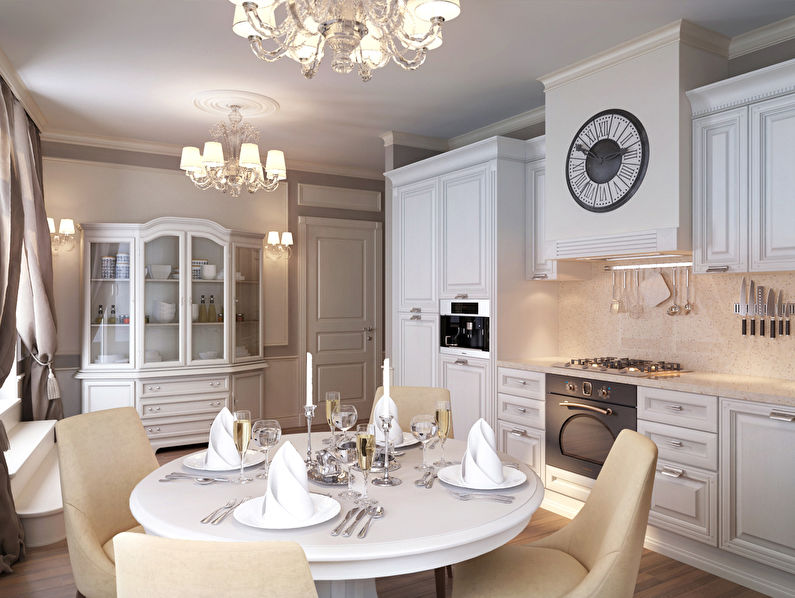 Dapur putih dalam gaya klasik - reka bentuk dalaman